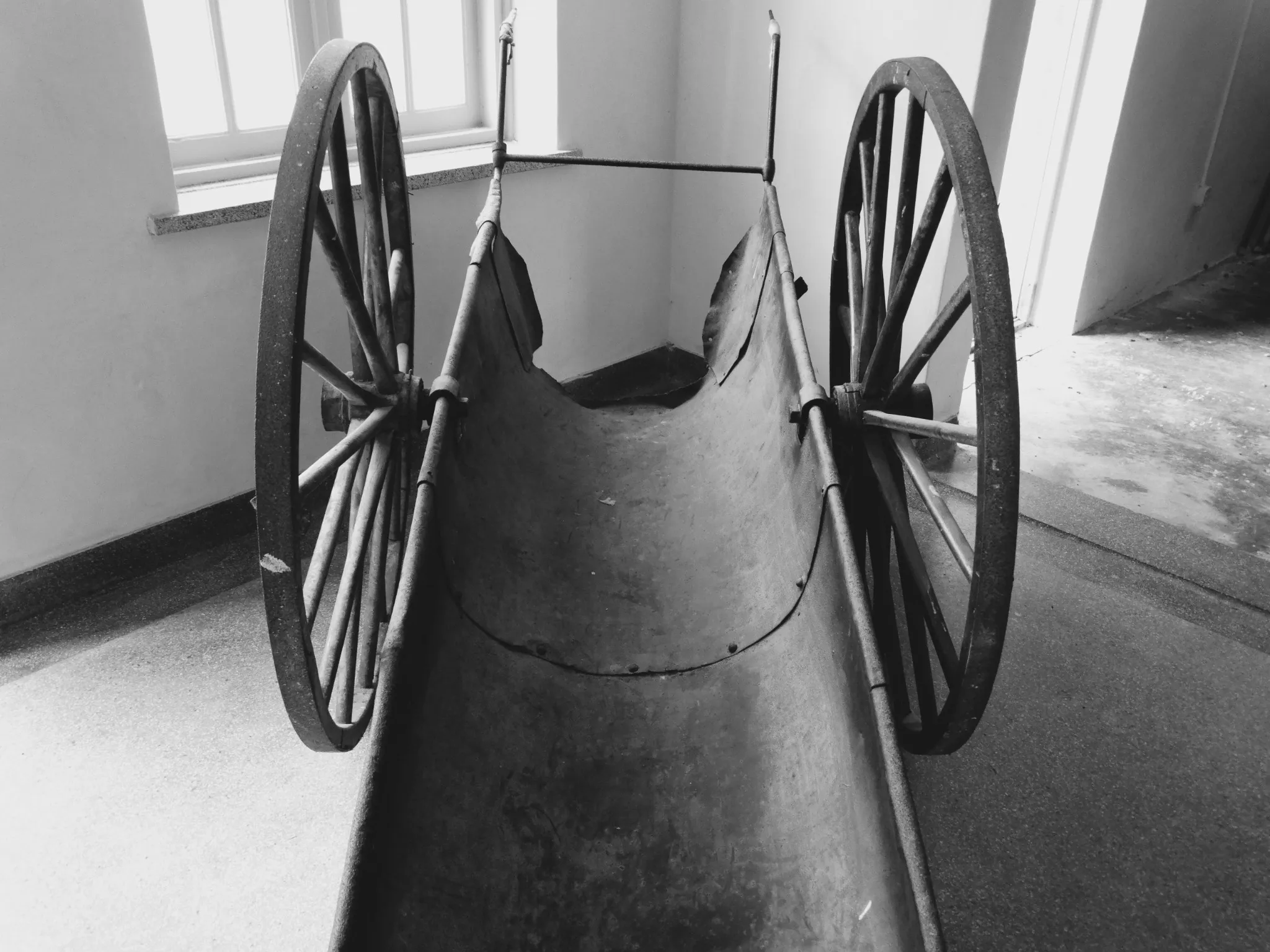 historical, wheelbarrow, concentration camp, Holocaust, WWII, transport, crematorium, Vught, war artifact, black and white photography