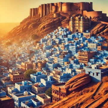 Jodhpur, Sun City, Mehrangarh Fort, blue houses, Rajasthan, desert landscape, historical architecture, vibrant city, tourist destination, Indian culture\