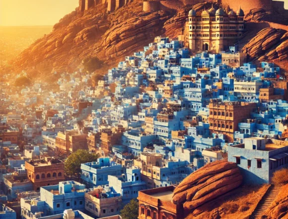 Jodhpur, Sun City, Mehrangarh Fort, blue houses, Rajasthan, desert landscape, historical architecture, vibrant city, tourist destination, Indian culture\