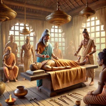 Sushruta, ancient surgery, traditional Indian medical instruments, historical Indian culture, ancient operation theater, Vedic medicine, surgical procedure, science hub