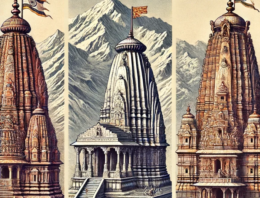 Three_Jyotirlingas_their_unique_architectural_styles_and_spiritual_ambiance Somnath Temple, Kedarnath Temple, Mahakaleshwar Temple, Jyotirlingas, sacred sites, Indian temples, architectural styles, spiritual ambiance, Hindu pilgrimage