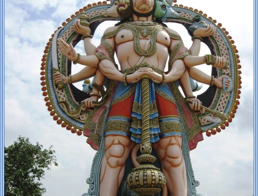 24595690271_351b65a511_o_Panchmukhi_Anjaniya_hanuman_Flickr Panchamukhi Hanuman, Hanuman statue, Surendrapuri, Kunda Satyanarayana Kala Dhamam, Mythological Museum, Hindu mythology, Telangana, Indian heritage, mythological statues, Yadagirigutta
