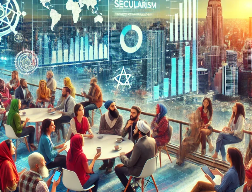 Digital_image_illustrating_the_global_shift_towards_atheism_and_secularism diversity, urban life, secularism, atheism, modern society, cultural shift, digital age, community, architecture, cityscape
