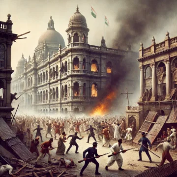 Calcutta Riots, 1926 Riots, colonial Calcutta, communal conflict, British Raj, street violence, historical event, mob clash, colonial police, urban chaos