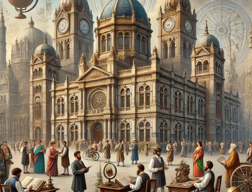 Representation_of_first_three_universities_India_ University_Mumbai_Madras_Calcutta University of Mumbai, University of Madras, University of Calcutta, Indian universities, Gothic architecture, Indo-Saracenic architecture, colonial architecture, 19th century education, historical universities, academic India, indian education system analyzed