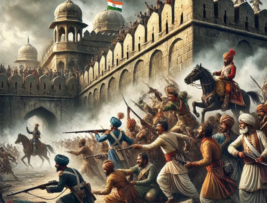 Vellore Mutiny, Indian sepoy, British officers, historical battle, colonial India, 1806 uprising, Vellore Fort, Indian rebellion, cultural conflict, military uniform