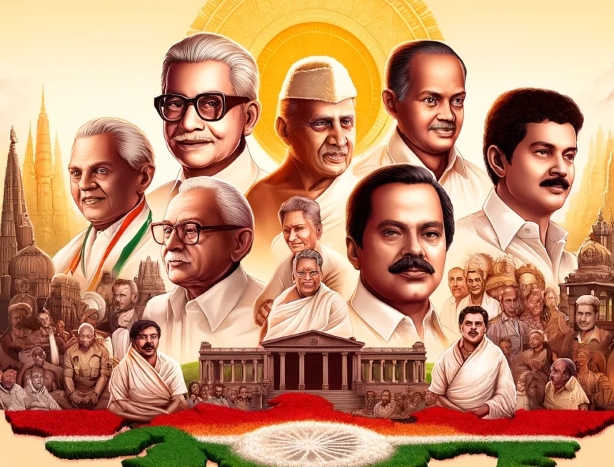 Digital_image_showcasing_main_political_leaders_of_Dravidian_politics Dravidian politics, Tamil Nadu, C.N. Annadurai, M. Karunanidhi, M.G. Ramachandran, J. Jayalalithaa, Tamil culture, political leaders, digital collage, Indian politics, casteism