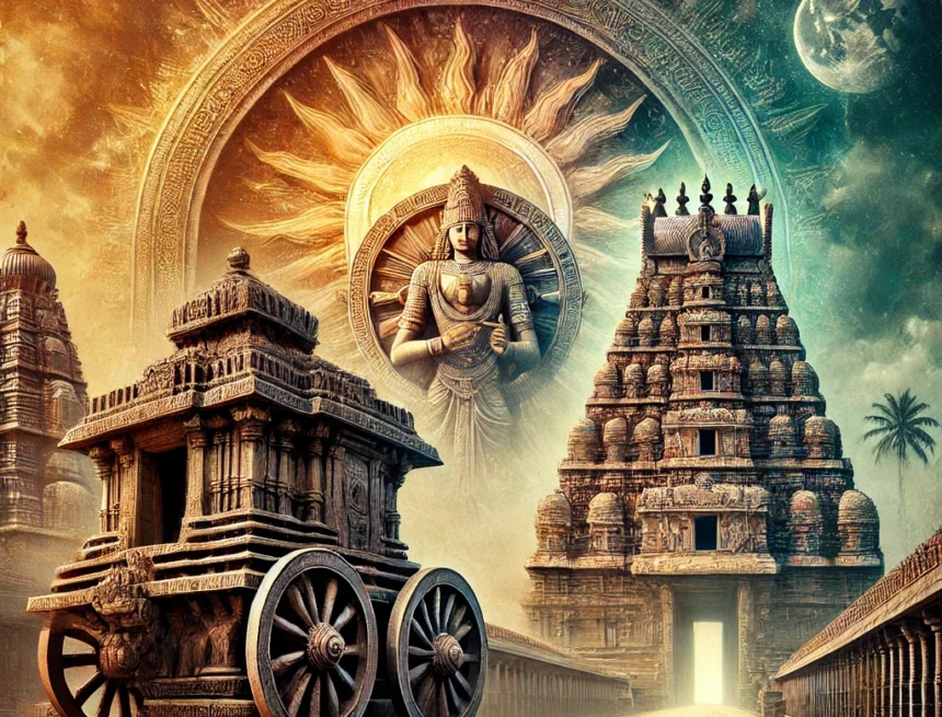 Sun_Temple_of_Konark_with_its_chariot-like_structure_and_intricate_carvings_the_Ranganathaswamy_Temple_showcases_its_courtyards_and_Meenakshi_Temple_stands Sun Temple Konark, Ranganathaswamy Temple, Meenakshi Temple, Indian architecture, temple comparison, historical temples, artistic temples, intricate carvings, vibrant sculptures