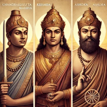 Chandragupta Maurya, Krishnadevaraya, Ashoka the Great, Indian history, ancient rulers, Maurya Empire, Vijayanagar Dynasty, Buddhism, Dharma, historical illustration, Indian culture, Vijayanagar Dynasty