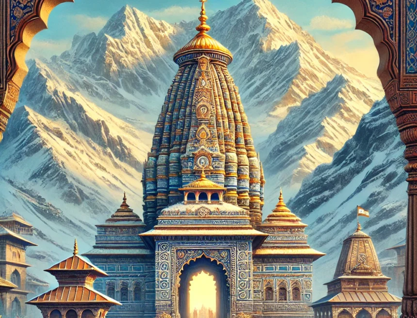 created_a_digital_image_for_your_blog_featuring_the_Badrinath_Temple Badrinath Temple, Himalayan ranges, Nagara style architecture, pilgrims, spiritual site, Indian temple, serene atmosphere, sacred architecture, traditional attire, Hindu pilgrimage
