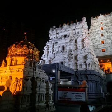 ISKCON Temple Bangalore, Hindu temple, religious architecture, night photography, spiritual site, temple reflection, detailed carvings, sacred sites, Bengaluru attractions