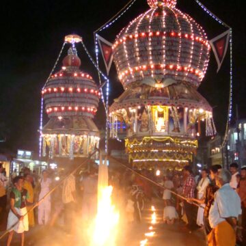 Udupi Sri Krishna Matha, Rathotsava, temple festival, chariot procession, religious celebration, cultural heritage, devotee participation, night festival