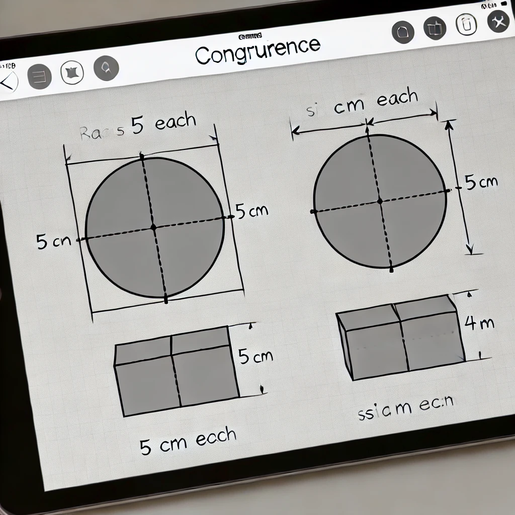 geometry, congruence, circles, rectangles, identical shapes, educational diagram, mathematical illustration, geometry education, teaching resources, congruent shapes