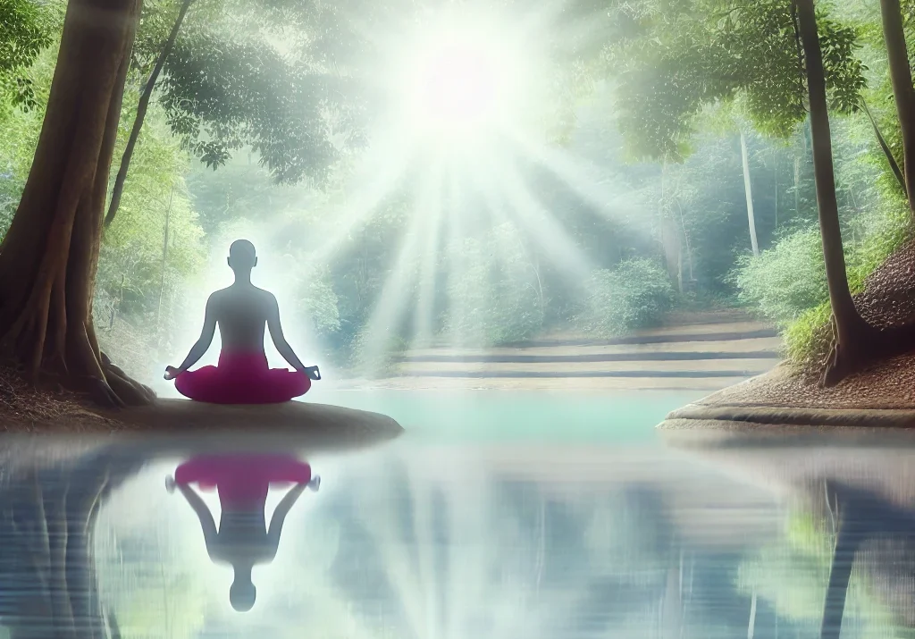 meditation, yoga, tranquility, peace, mindfulness, spiritual enlightenment, serene lake, lotus position, nature, calm