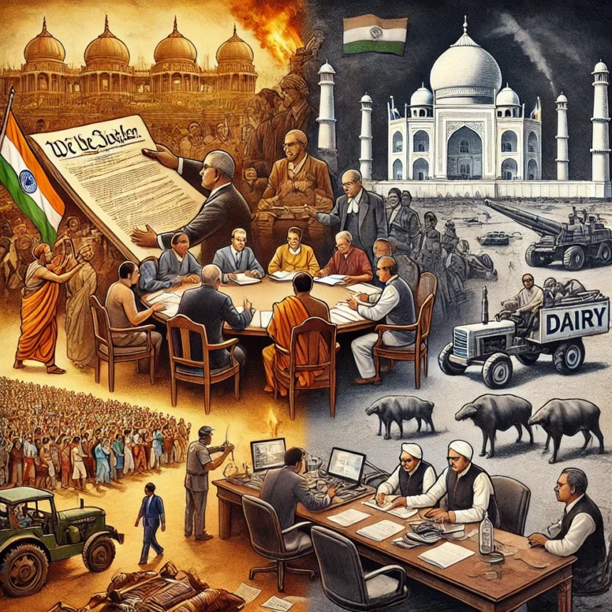 Indian Constitution, Mumbai attacks, Verghese Kurien, White Revolution, historical events, India, B.R. Ambedkar, Taj Mahal Palace Hotel, dairy farming, national security