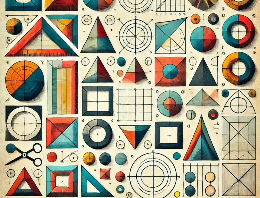 image_shows_collage_of_various_geometric_shapes_squares_circles_triangles_rectangles_arranged_artistically geometric shapes, geometry, squares, circles, triangles, rectangles, educational, mathematics, symmetry, proportions, art in math, vibrant collage, feature image, blog visual, Vedic Science helps Mastering Geometry