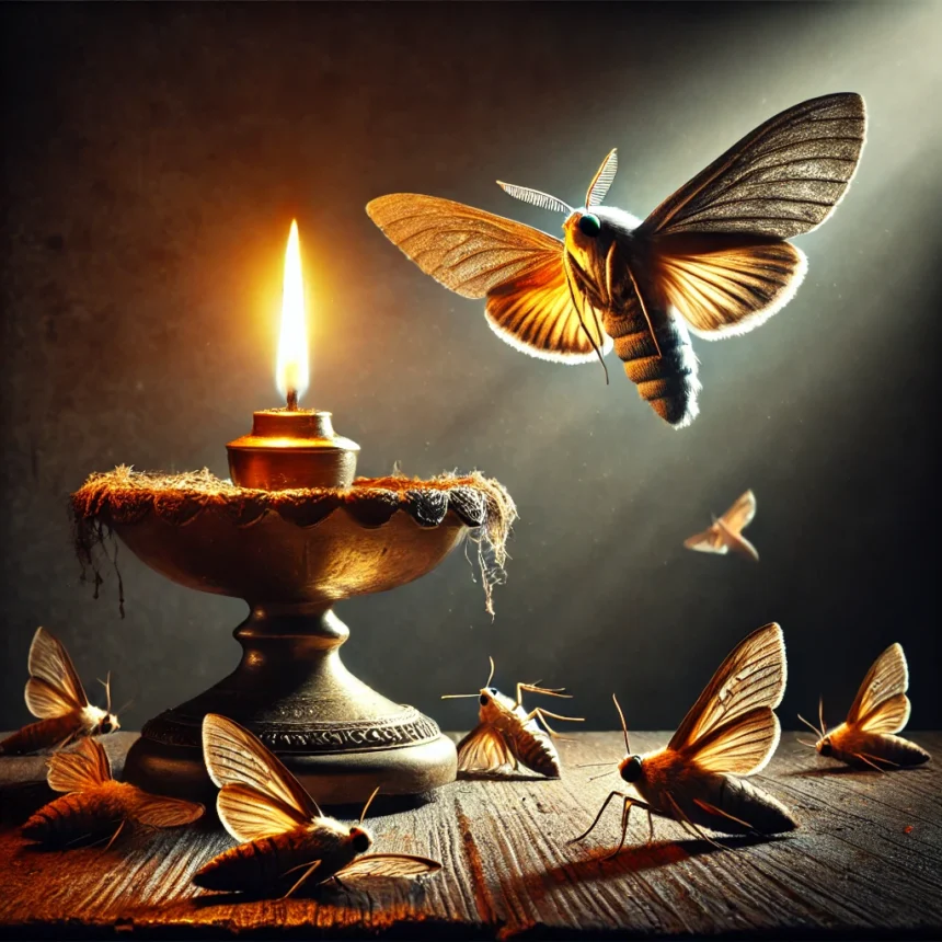moth, diya, flame, attraction, night, fatal attraction, oil lamp, danger, nature, temptation, Dattatreya and Guru Patang