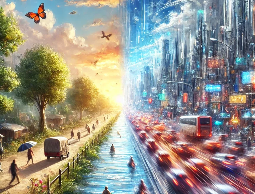 digital_image_depicting_two_contrasting_scenes_clear_tranquil_memory_and_a_confusing_chaotic_situation memory, confusion, clarity, mental health, yoga sutras, tranquility, chaos, cognitive processes, mental clarity, mental confusion, Yoga Sutras’ Memory Vritti