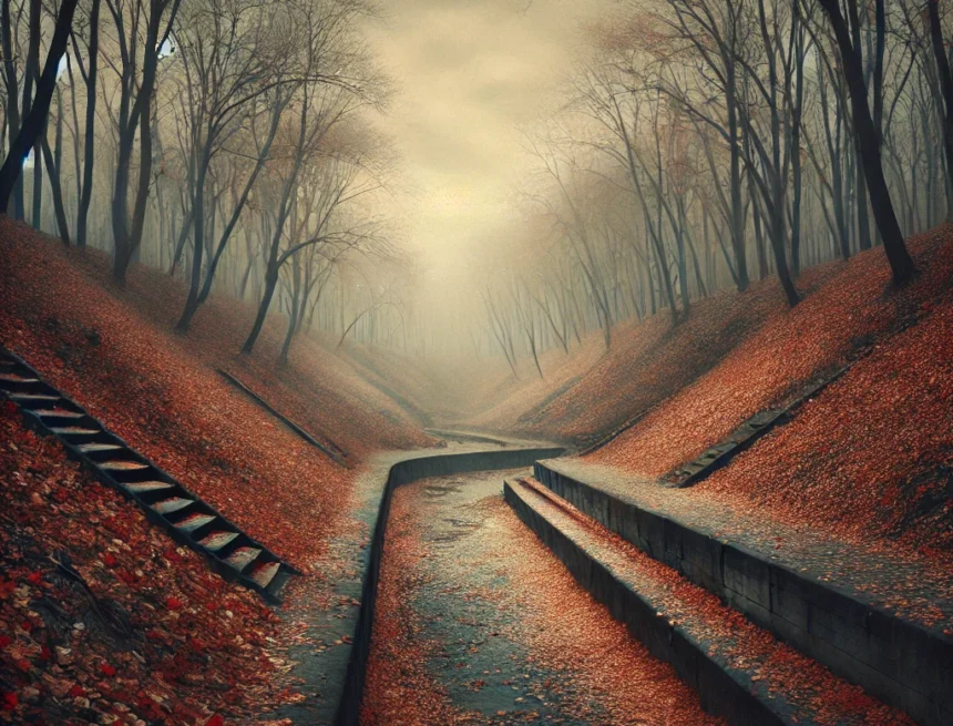 digital_image_on_World_War_2_and_Babi_Yar_Tragic_Tale_of_Holocaust_History Babi Yar, Kiev, World War 2, Holocaust, remembrance, autumn, overcast sky, historical site, digital painting, loss, memory, World War 2 and Babi Yar