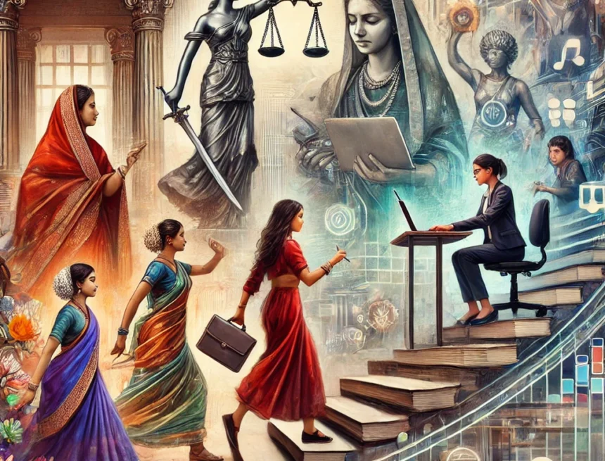 digital_image_reflecting_the_complexities_of_womens_rights_issues_in_India gender equality, women's rights India, traditional vs modern, empowerment, cultural transition, Manusmriti Gender Equality Analysis