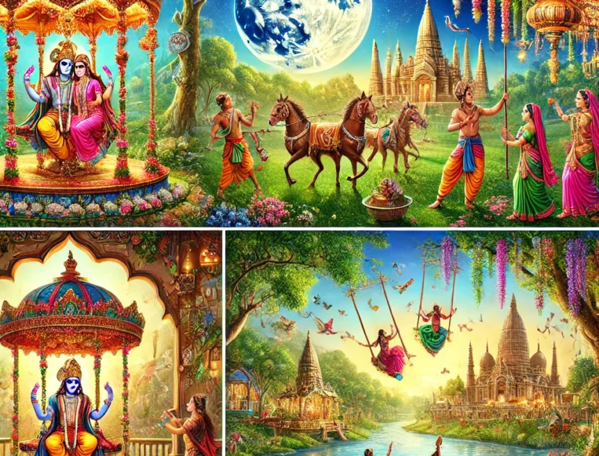 Hindu festivals, Krishna Avatar, devotion, community spirit, traditional Indian motifs