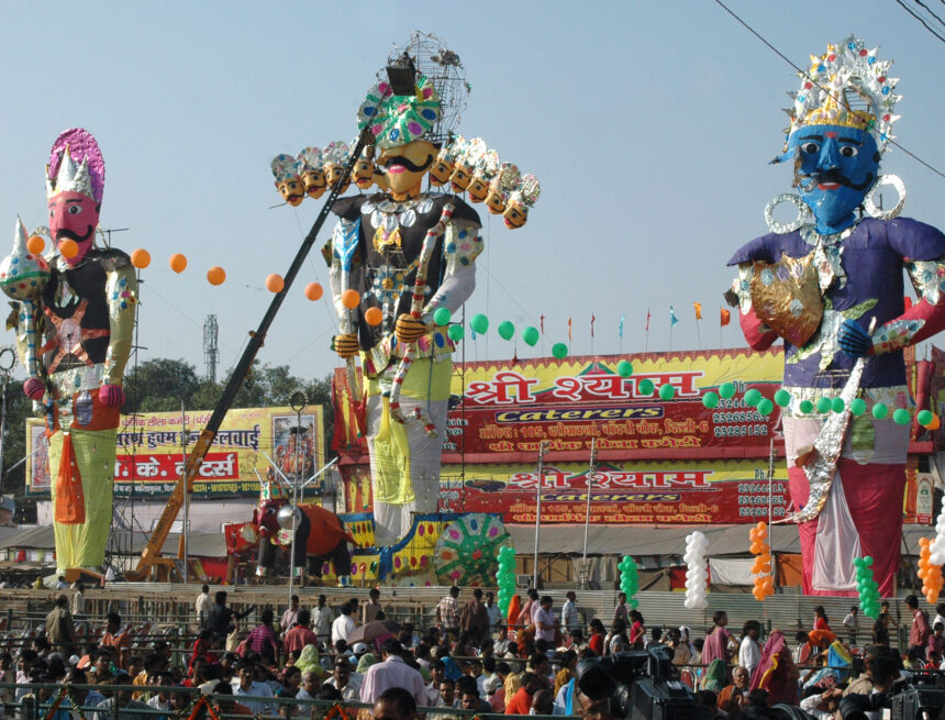 27327689011_77dd511c12_o_The Ravana_Kumbhakarna_and_Meghanada Dussehra, Ravana, effigies, festival, India, cultural, public celebration, traditional, Mysore, Dussehra, elephant procession, cultural festival, royal tradition, Mysore Palace, Indian heritage, public gathering
