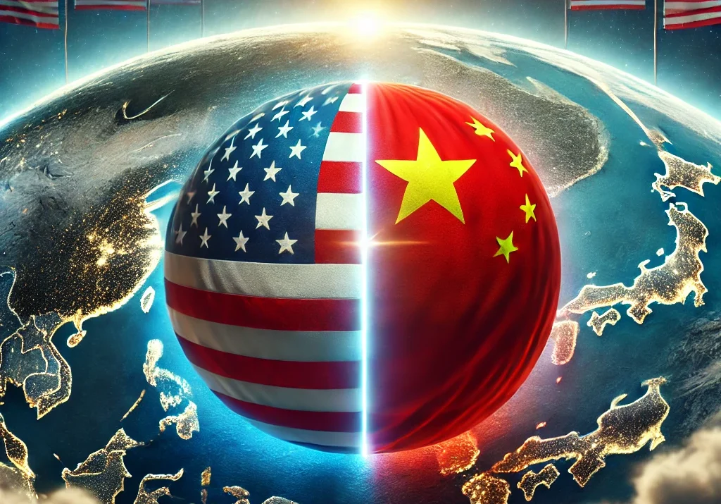 U.S.-China relations, diplomatic relations, geopolitical, international politics, global influence, merged flags, Asia focus