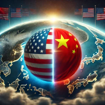 U.S.-China relations, diplomatic relations, geopolitical, international politics, global influence, merged flags, Asia focus