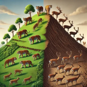 symbolic representation, population dynamics, contrasting growth, animal metaphor, community contrast, environmental disparity