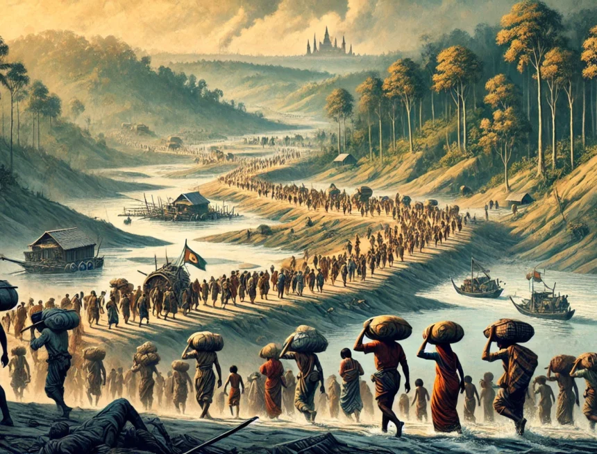 Digital depiction of the movement of Bangladesh Hindu refugees during the Marichjhapi crisis Marichjhapi Exodus, Bangladesh Hindu Refugees, Partition Survivors, Forced Migration, Displacemen tHistory, Bangladesh Hindu killings