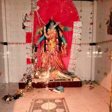 vandalized temple, Goddess Durga, Hindu persecution, religious intolerance, temple desecration, cultural vandalism, Bangladesh temple attack, religious conflict, communal violence, sanctuary violation, Hindus under attack, attacks on Hindus