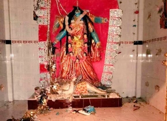 vandalized temple, Goddess Durga, Hindu persecution, religious intolerance, temple desecration, cultural vandalism, Bangladesh temple attack, religious conflict, communal violence, sanctuary violation, Hindus under attack, attacks on Hindus
