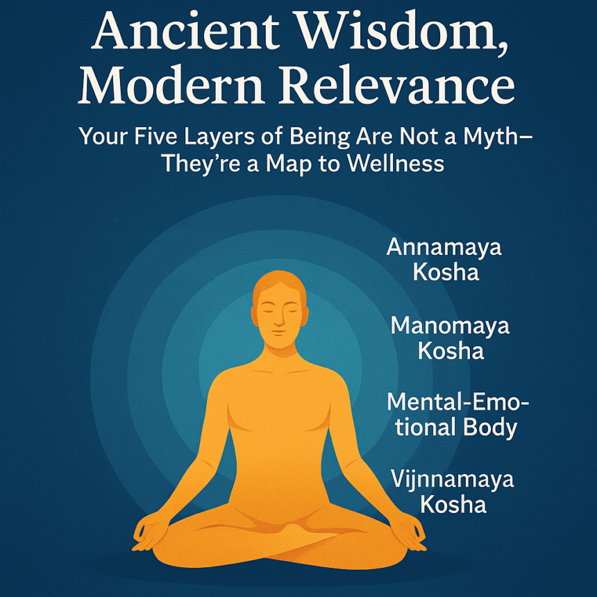 Pancha Kosha, meditation, wellness, consciousness, ancient wisdom, yogic science, layers of being, mind-body connection, Indian philosophy, holistic health, koshas, integrative wellness, spiritual healing