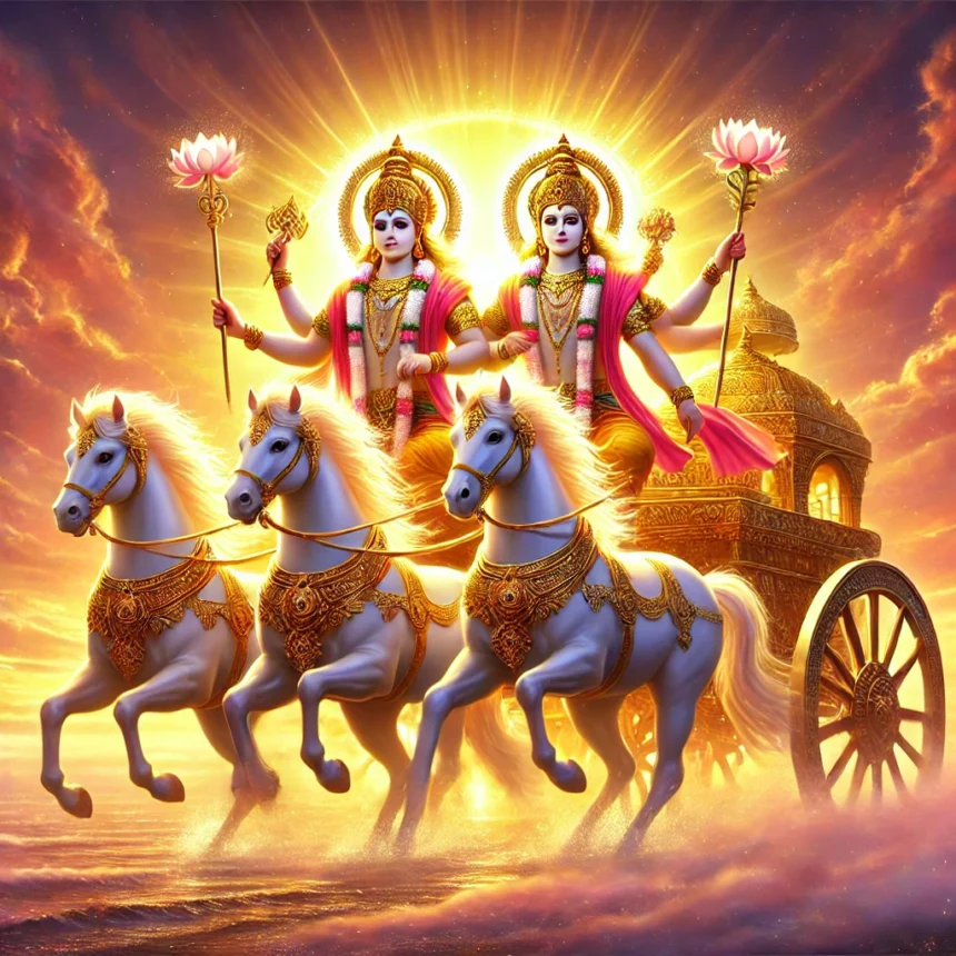 Ashvini Kumars, Rigveda, Vedic deities, divine physicians, dawn chariot, lotus, healing, protection, dharma, spiritual defense