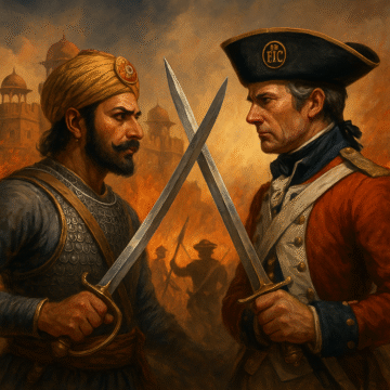 East India Company, Maratha Empire, Colonial India, Shivaji Maharaj, British Raj, Mughal decline, historical art, Indian history, 18th century, Hindu resistance, East India Company Vs Maratha