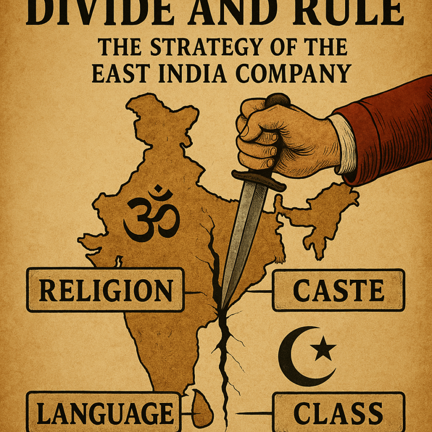 Image Oct 7, 2025, 11_47_58 AM East India Company, Divide and Rule, British Raj, Colonial India, Indian History, Partition, Bharat, Colonial Strategy, British Empire, HinduinfoPedia