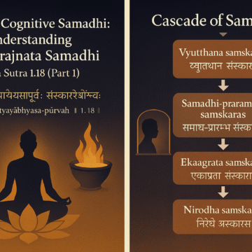 Patanjali Yoga Sutra 1.19 HinduinfoPedia Yoga Sutra, Patanjali, Asamprajnata Samadhi, Samprajnata Samadhi, Meditation, Consciousness, Vrittis, Samadhi Stages, Sanskrit Philosophy, Hindu Philosophy, Yoga Infographic, Spiritual Illustration, Yogic Psychology, Para Vairagya, Hinduism, Mindfulness, Nirodha, Kaivalya, Yoga Philosophy, Vedantic Art