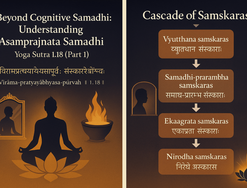 Patanjali Yoga Sutra 1.19 HinduinfoPedia Yoga Sutra, Patanjali, Asamprajnata Samadhi, Samprajnata Samadhi, Meditation, Consciousness, Vrittis, Samadhi Stages, Sanskrit Philosophy, Hindu Philosophy, Yoga Infographic, Spiritual Illustration, Yogic Psychology, Para Vairagya, Hinduism, Mindfulness, Nirodha, Kaivalya, Yoga Philosophy, Vedantic Art