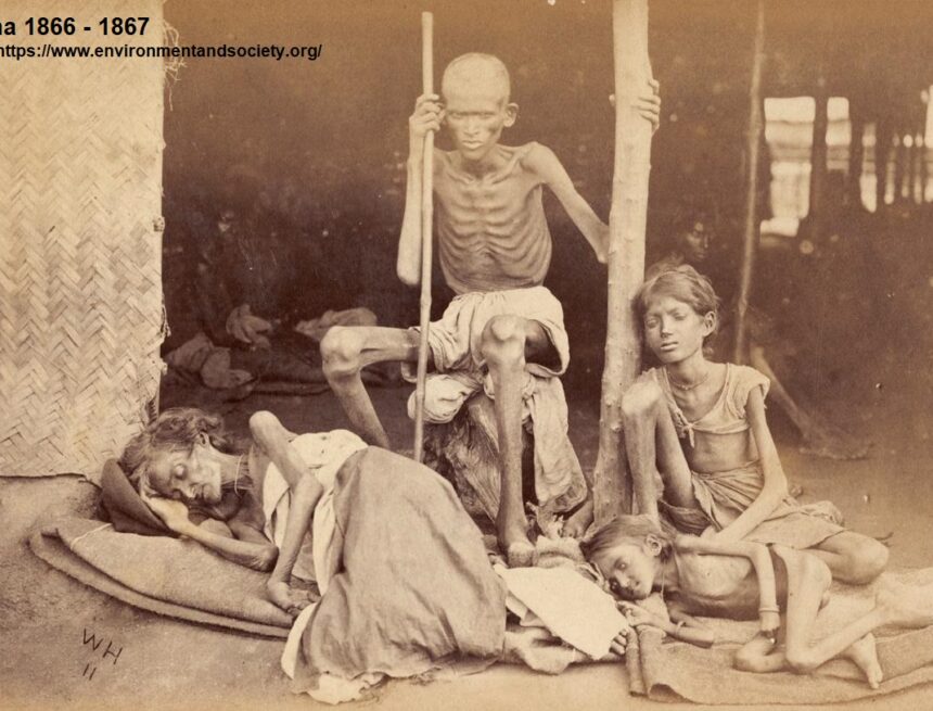 starving-family Odisha Famine, 1866 famine, British Raj, starvation, colonial history, Indian famines, humanitarian crisis, historical photo, famine victims, British exploitation, Odisha history, HinduinfoPedia