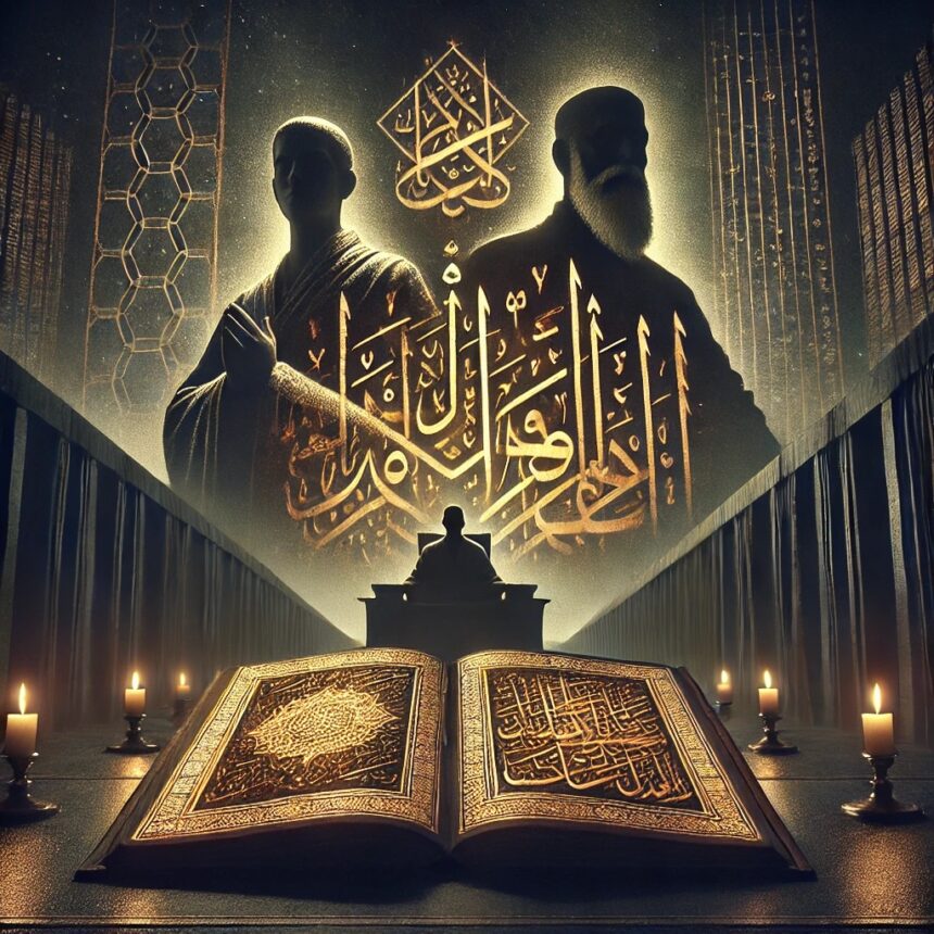 religious authority, Islamic law, obedience, scripture and power, authority paradox, theology and law, symbolic illustration, ancient texts, modern implications, ideological control, jurisprudence, belief and authority, इस्लामी सत्ता का विरोधाभास