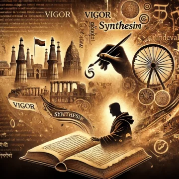 A dramatic digital illustration representing historical narrative manipulation in India_ an ancient Indian manuscript transforming into modern text, w Indian historiography, Nehru narrative, Islamic invasions, historical revisionism, euphemistic language, civilizational memory, Hindu civilization, conquest and synthesis, colonial mindset, ideological history writing