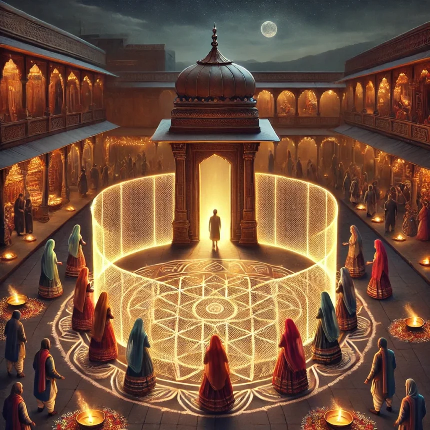 Hindu festival, Garba celebration, cultural boundaries, sacred space, religious tradition, civilizational identity, cultural preservation, community rituals, Hindu society, tradition and continuity, Salafist Trojan Technique