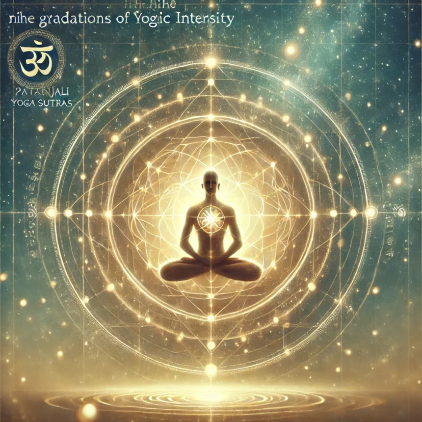 Patanjali Yoga Sutras, yogic intensity, samvega, samadhi, meditation, Indian philosophy, spiritual progress, sacred geometry, Vedic wisdom, consciousness studies, yoga practice, enlightenment, ancient Hindu science