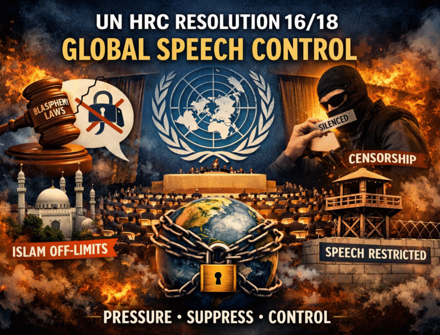 UN Human Rights Council, Resolution 16/18, global censorship, free speech suppression, blasphemy laws, international law, religious sensitivity, speech control, constitutional conflict, global governance