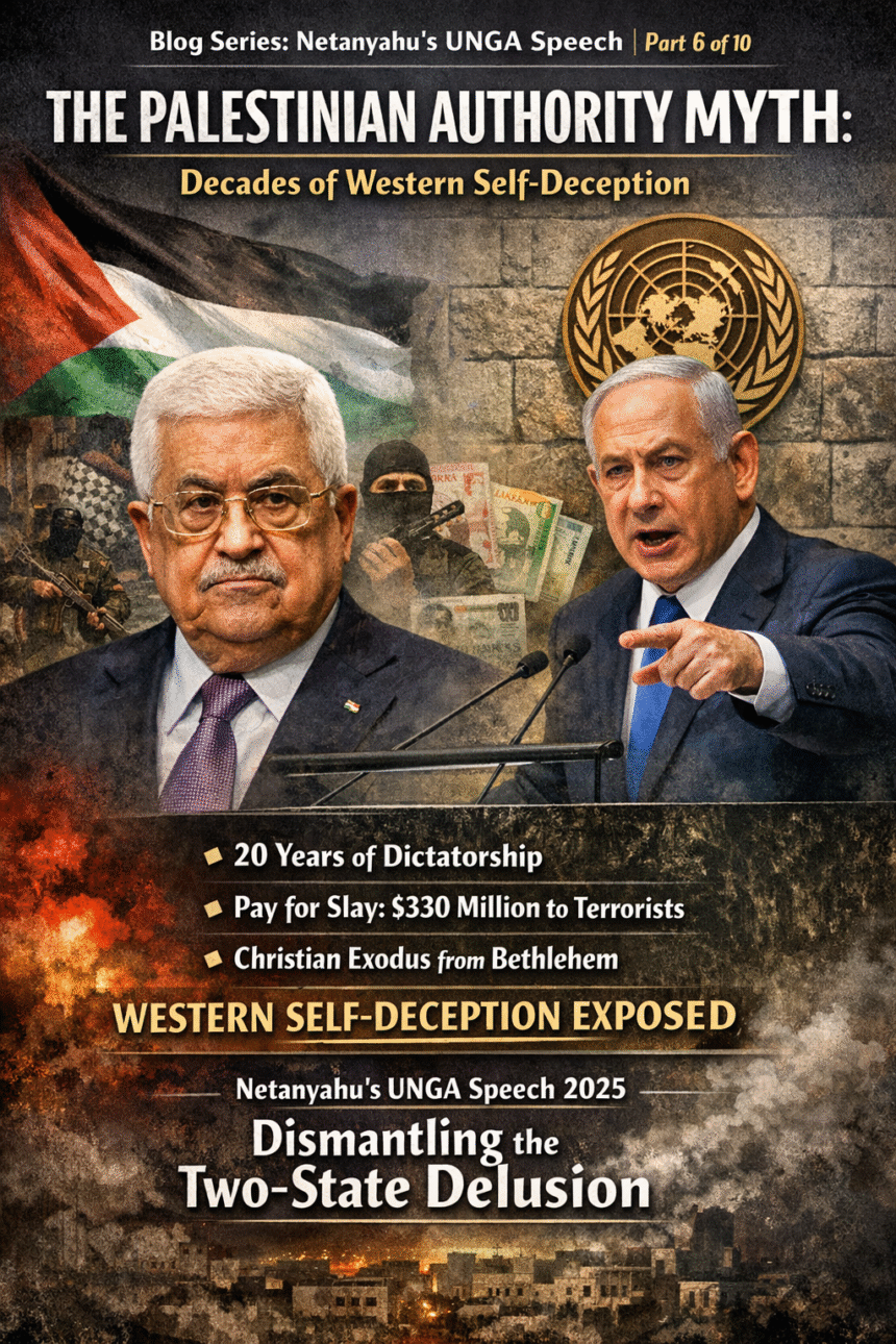 Image Jan 28, 2026, 02_31_37 PM Palestinian Authority, Mahmoud Abbas, Benjamin Netanyahu, UN General Assembly, Pay for Slay, Palestinian terrorism funding, Western self deception, two state solution myth, Middle East policy failure, PA dictatorship, Israel UN speech, Bethlehem Christians, Palestinian Authority reform myth, फिलिस्तीनी-प्राधिकरण