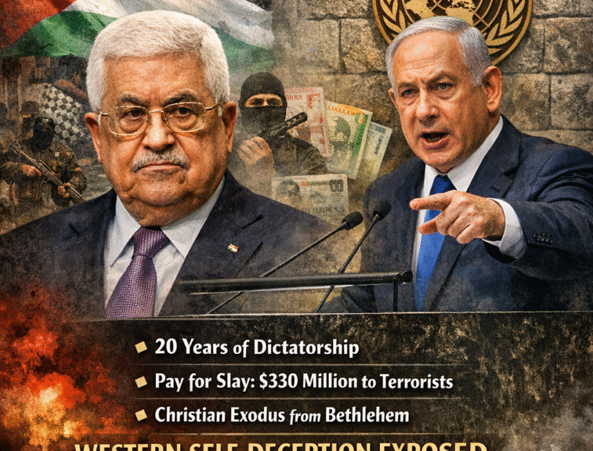 Image Jan 28, 2026, 02_31_37 PM Palestinian Authority, Mahmoud Abbas, Benjamin Netanyahu, UN General Assembly, Pay for Slay, Palestinian terrorism funding, Western self deception, two state solution myth, Middle East policy failure, PA dictatorship, Israel UN speech, Bethlehem Christians, Palestinian Authority reform myth, फिलिस्तीनी-प्राधिकरण
