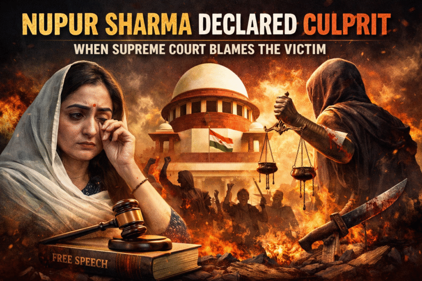 Image Jan 29, 2026, 05_55_32 PM Nupur Sharma, Supreme Court of India, free speech, judicial bias, victim blaming, fear based jurisprudence, religious violence, constitutional crisis, mob pressure, rule of law, judicial failure, freedom of expression