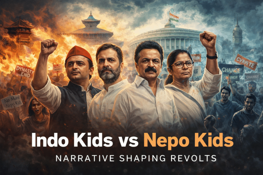 Indo Kids, Nepo Kids, dynastic politics, narrative shaping, elite dissent, political succession, manufactured rebellion, media amplification, South Asian politics, populist performance, generational politics, regime narratives