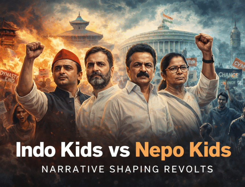 Indo Kids, Nepo Kids, dynastic politics, narrative shaping, elite dissent, political succession, manufactured rebellion, media amplification, South Asian politics, populist performance, generational politics, regime narratives