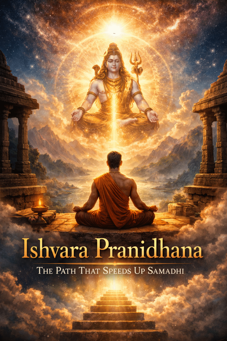 Ishvara Pranidhana, Patanjali Yoga Sutra, Samadhi, Yoga Philosophy, Classical Yoga, Spiritual Surrender, Indian Spiritual Art, Shiva Symbolism, Meditation Art, Hindu Philosophy, Yogic Path, Kaivalya, Sanskrit Tradition